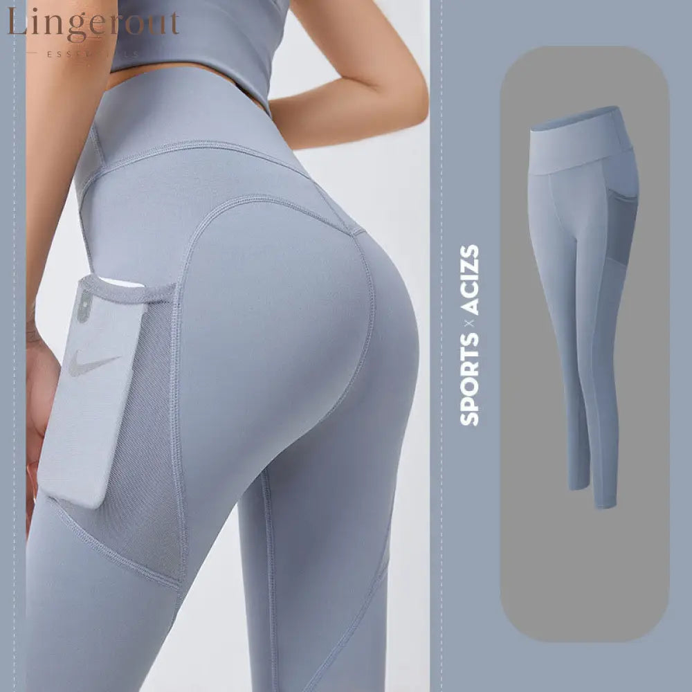 Tummy control yoga leggings with pocket - Dusty Blue / S - Fitness