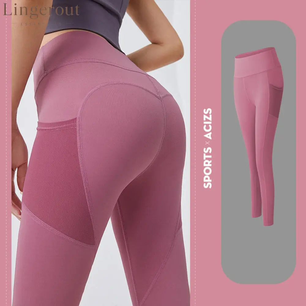 Tummy control yoga leggings with pocket - Dusty Pink / S - Fitness