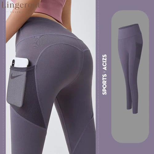 Tummy control yoga leggings with pocket - Mauve / S - Fitness