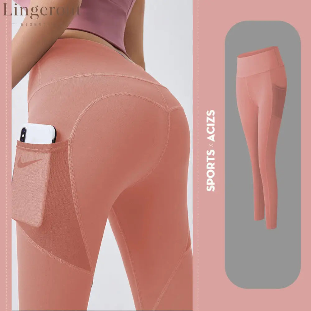 Tummy control yoga leggings with pocket - Peach Pink / S - Fitness