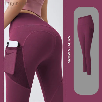 Tummy control yoga leggings with pocket - Plum / S - Fitness