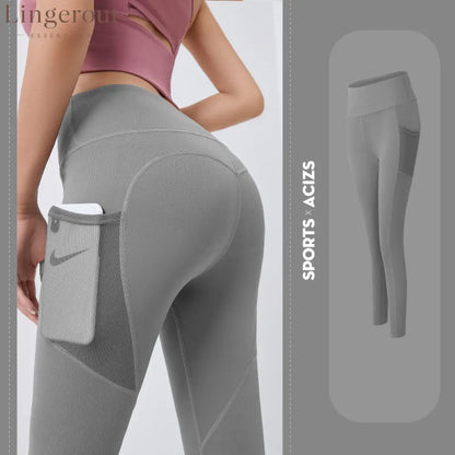 Tummy control yoga leggings with pocket - Slate Gray / S - Fitness
