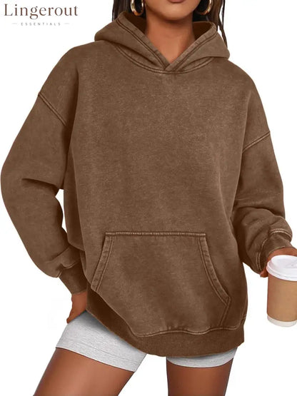 Unisex Casual Oversized Acid Wash Tops Hoodie Pullover - Brown / S