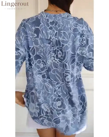 V-Neck Button-Down Printed Blouse
