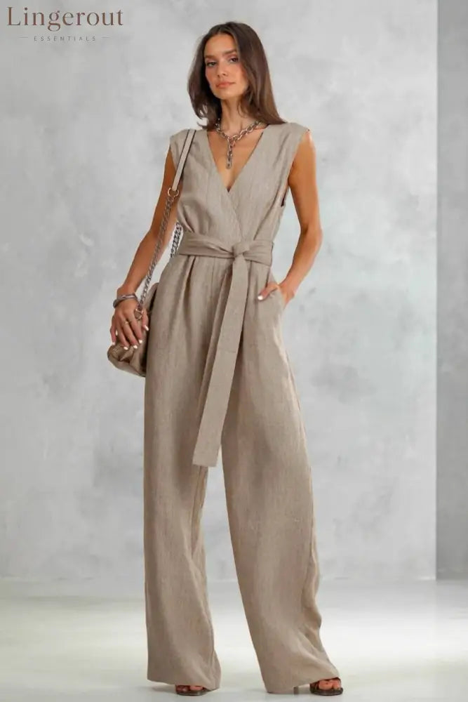 V-Neck Lace-Up Jumpsuit