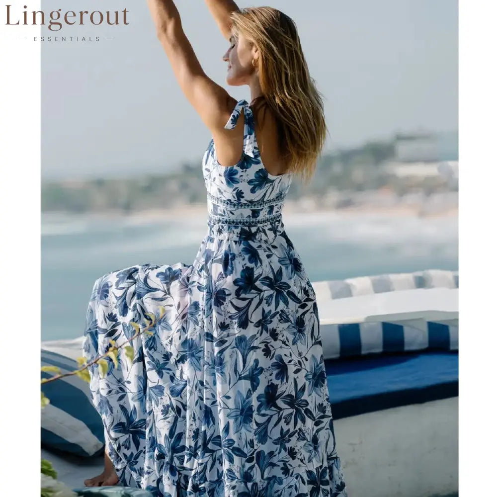 V Neck Lace Up Strip Plant Prints One Piece Swimsuit and Skirt/Sarong
