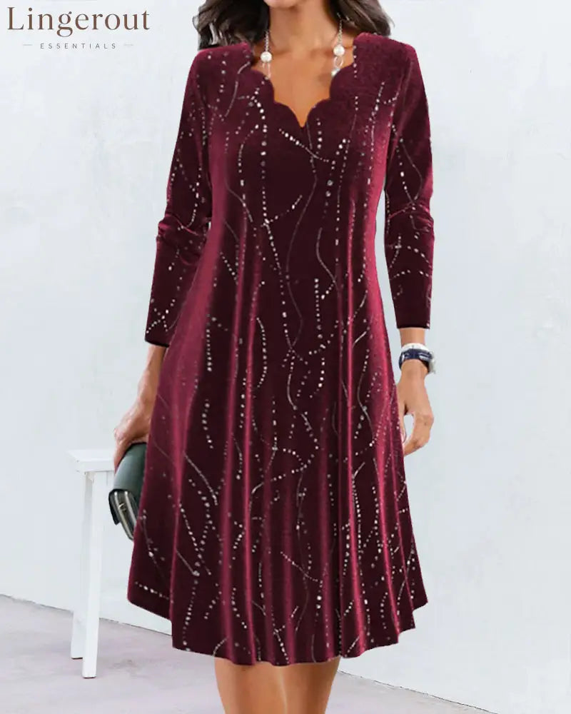 V-neck long-sleeve elegant dress
