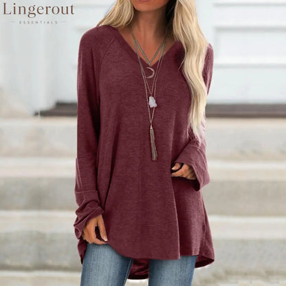 V‑Neck Raglan Long‑Sleeve Loose Knit Tunic Top