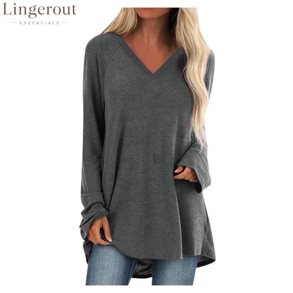 V‑Neck Raglan Long‑Sleeve Loose Knit Tunic Top