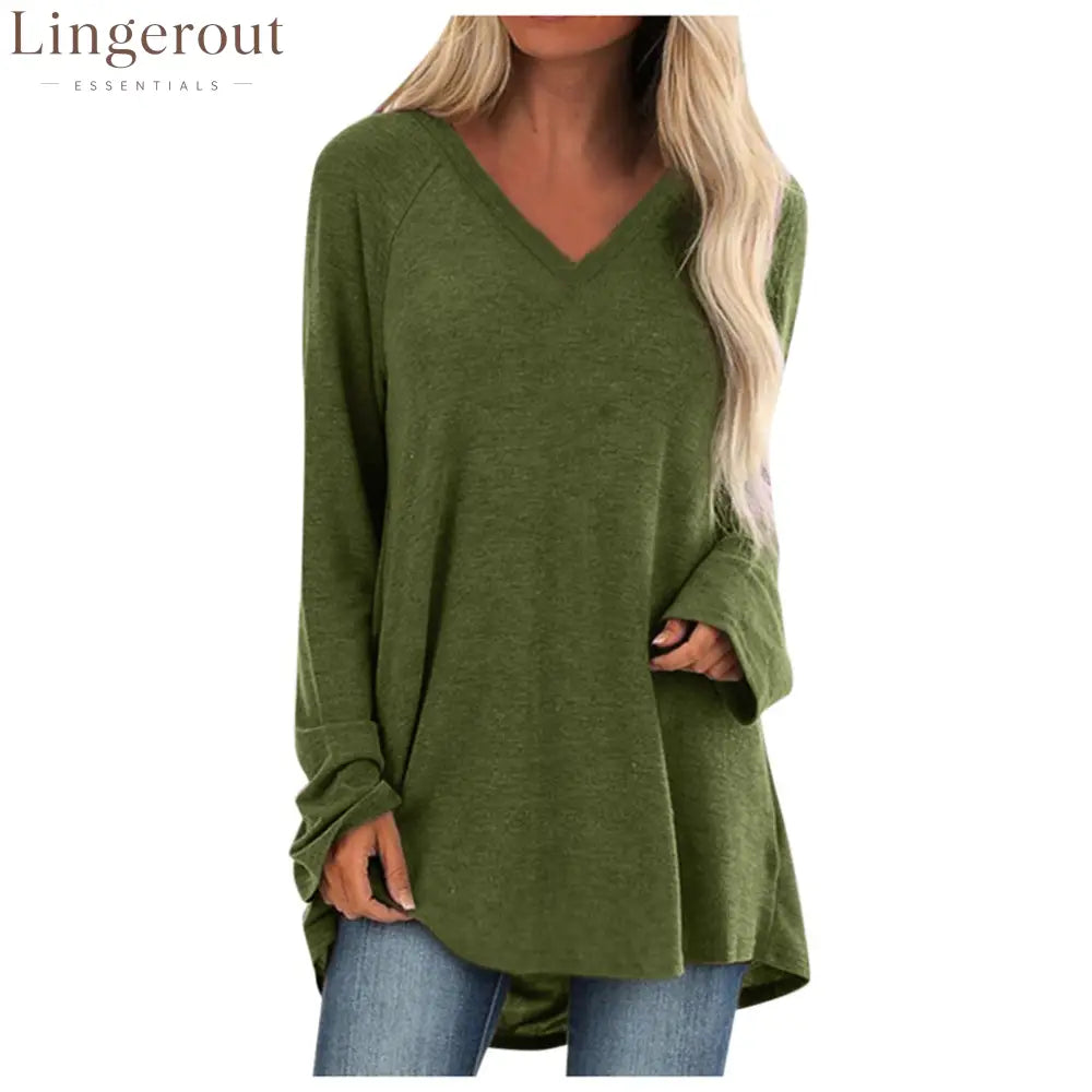 V‑Neck Raglan Long‑Sleeve Loose Knit Tunic Top