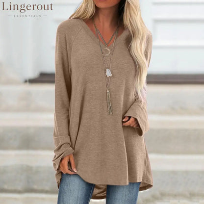 V‑Neck Raglan Long‑Sleeve Loose Knit Tunic Top