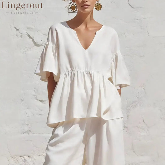 V-Neck Ruffle Sleeve Peplum Blouse