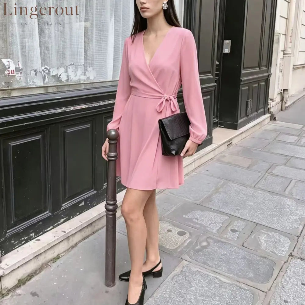 V-Neck Wrap Mini Dress