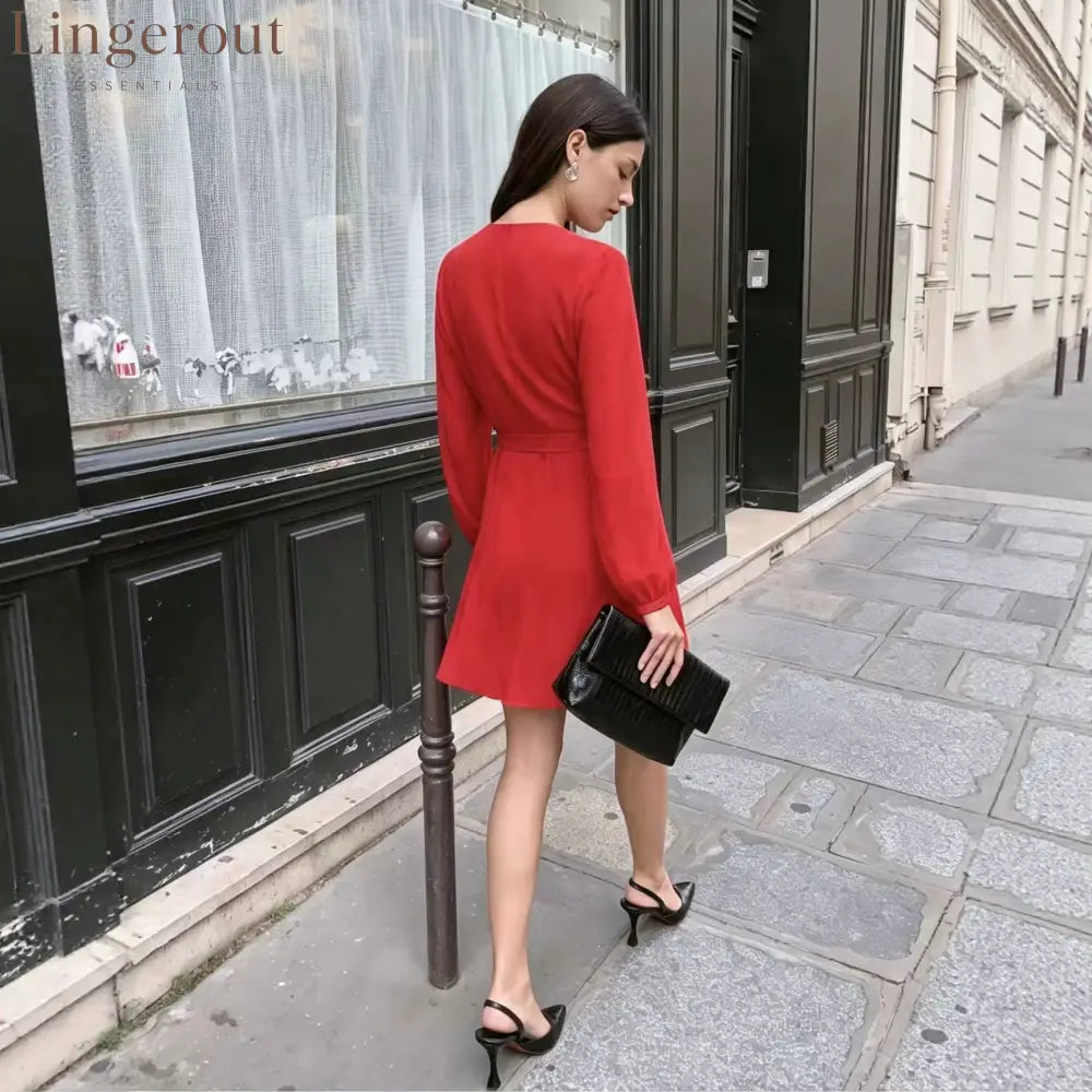V-Neck Wrap Mini Dress