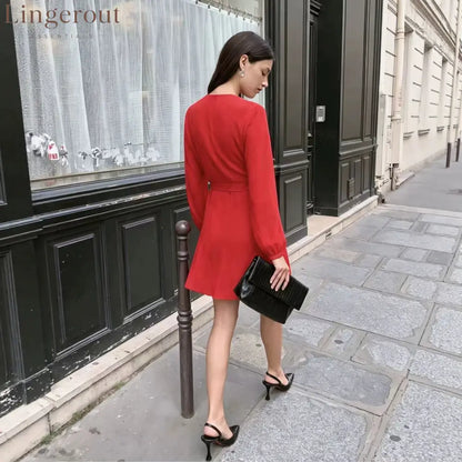 V-Neck Wrap Mini Dress