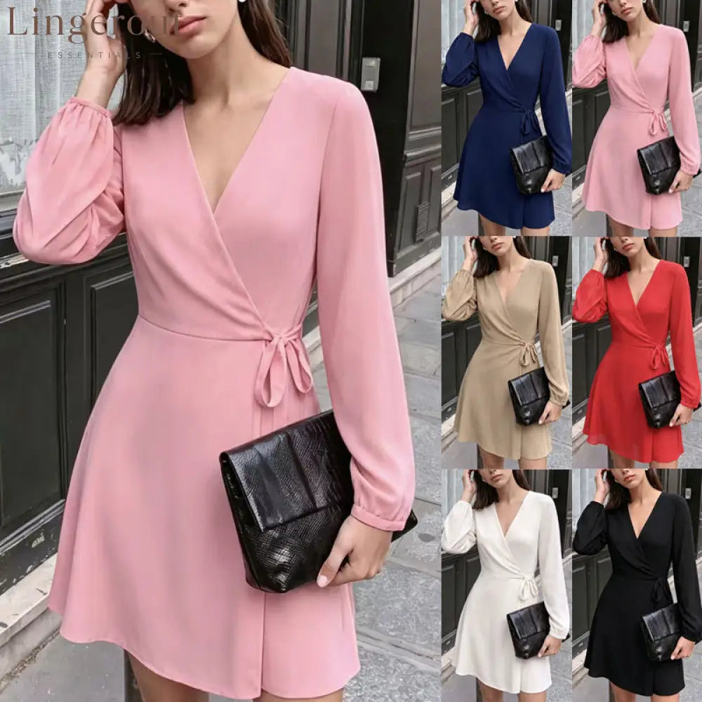 V-Neck Wrap Mini Dress