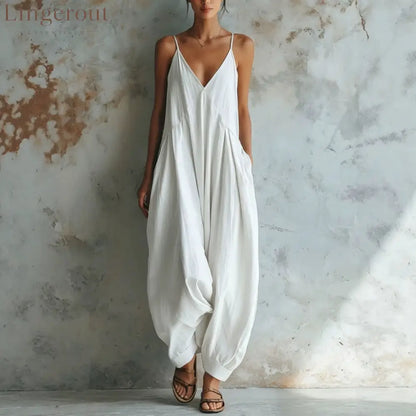 Vacation Casual V-neck Jumpsuit
