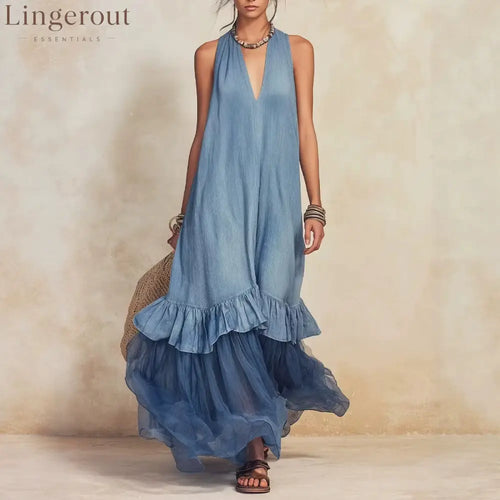 Vacation Halter Linen Maxi Dress