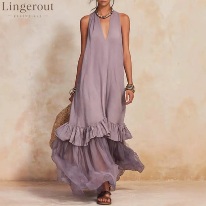 Vacation Halter Linen Maxi Dress