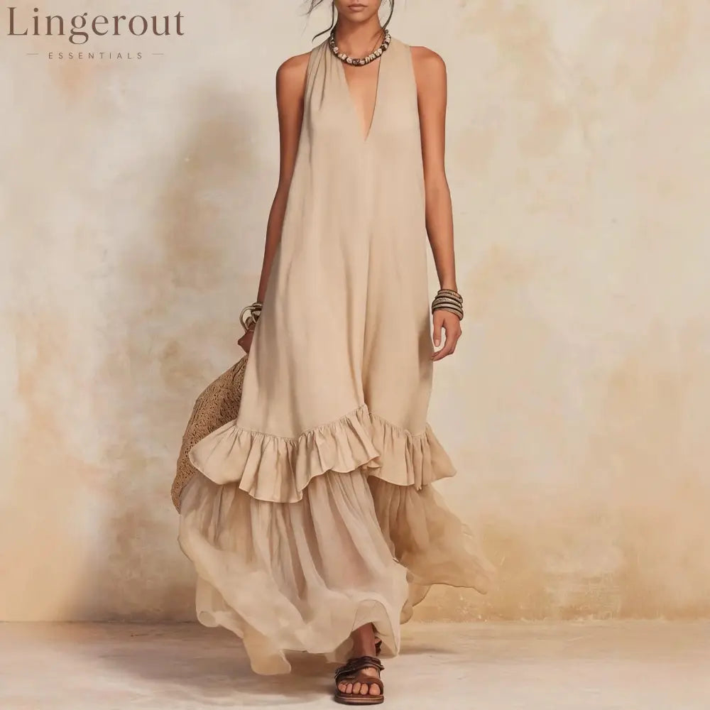 Vacation Halter Linen Maxi Dress