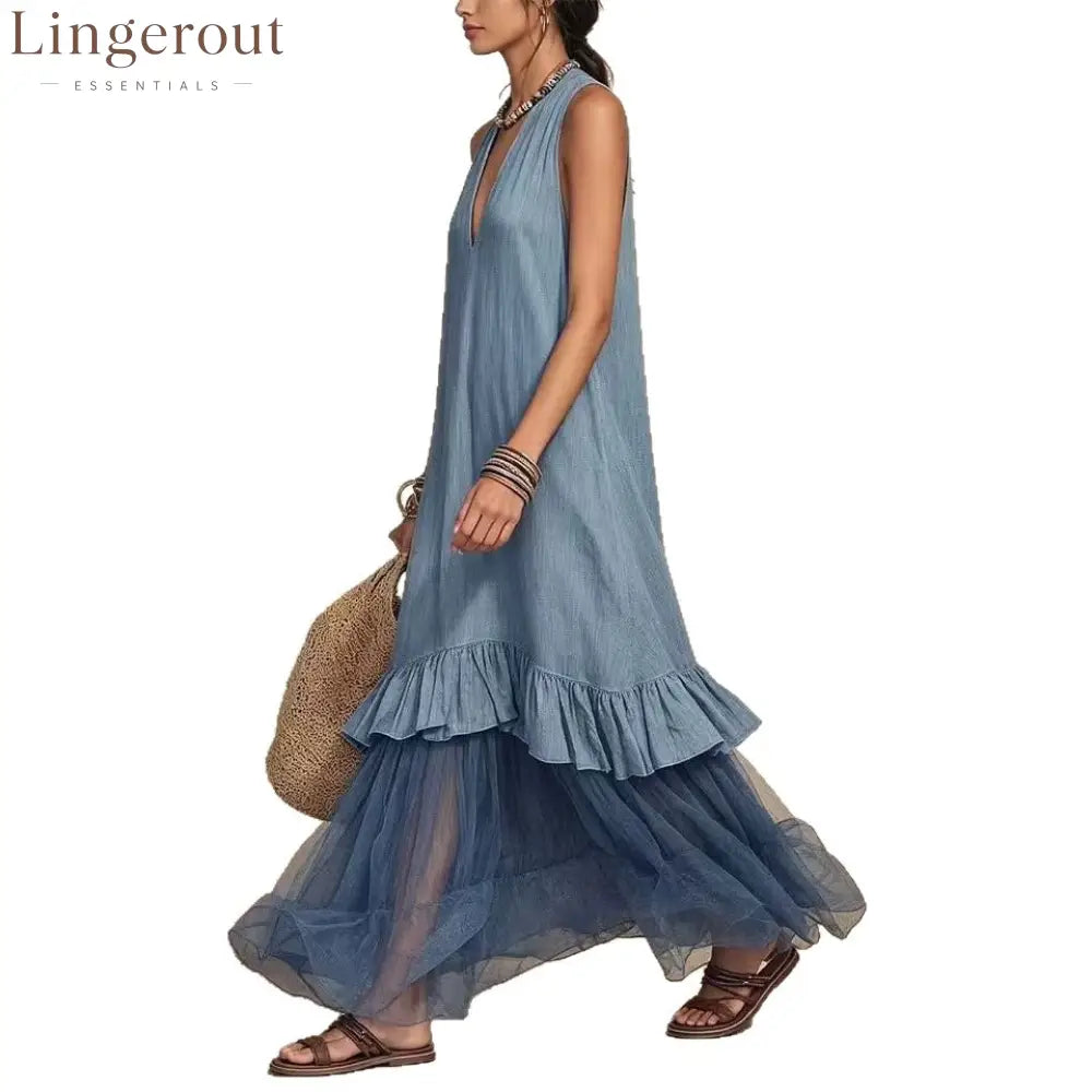 Vacation Halter Linen Maxi Dress