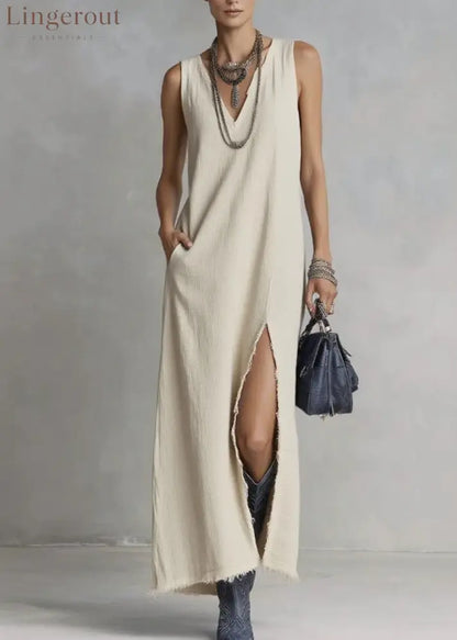 Vacation Loose Slimming Long Dress - Apricot / XS