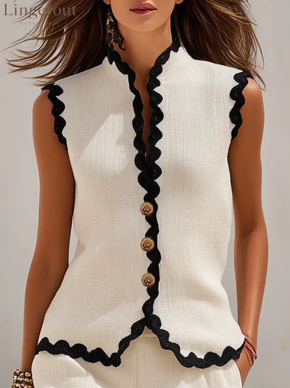 Vacation-Style Sleeveless Color-Block Top And Shorts Set