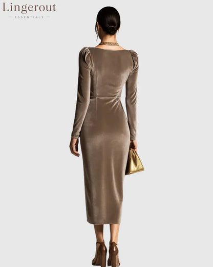 Velvet Draped Pleated Midi Dress