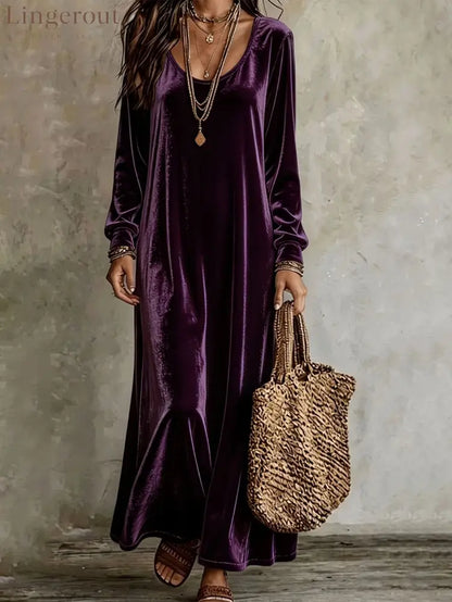 Velvet Long Sleeve Maxi Dress
