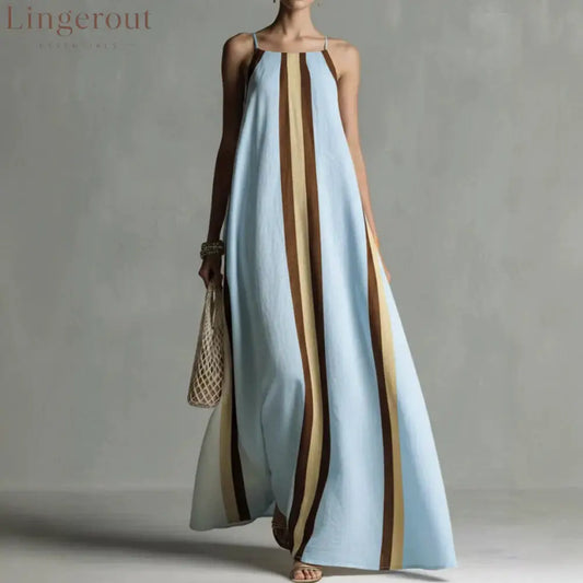 Vertical Stripe Spaghetti Strap Loose Flowy Maxi Dress