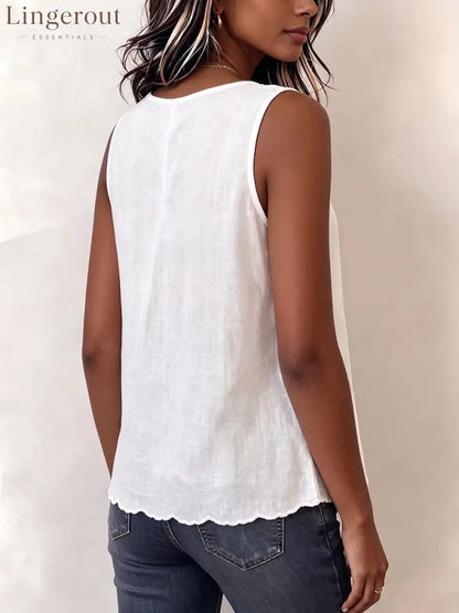 Vintage Floral Embroidered V-neck Cotton-linen Vest