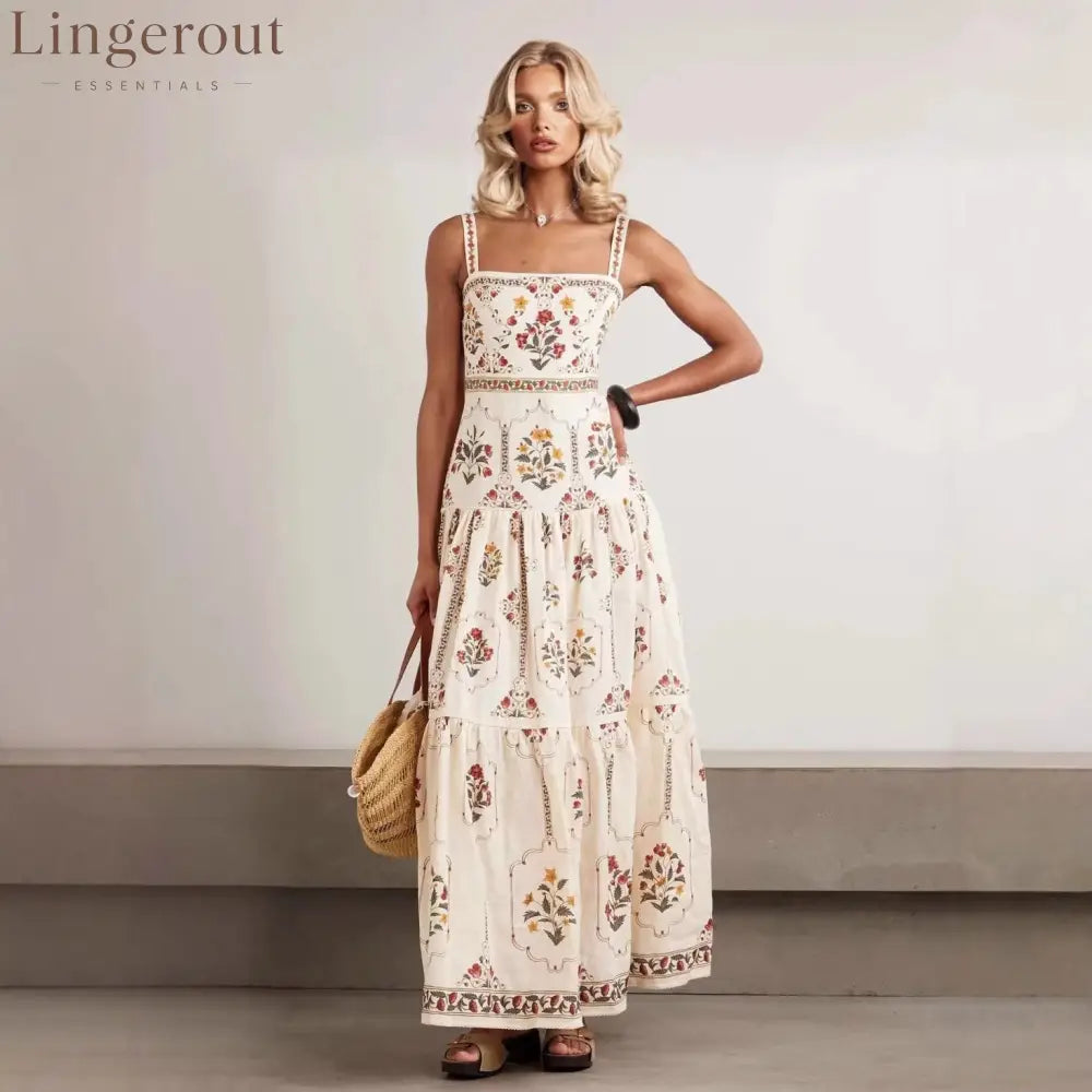 Vintage Floral Tiered Maxi Dress | Square Neck Cami Sundress
