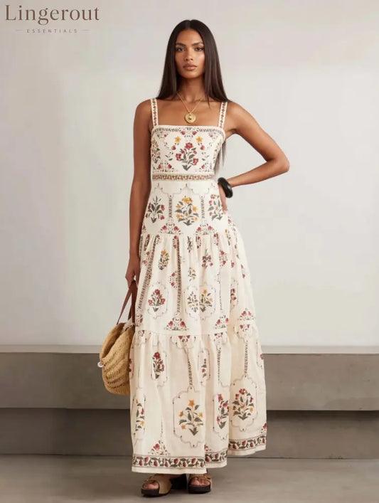 Vintage Floral Tiered Maxi Dress | Square Neck Cami Sundress
