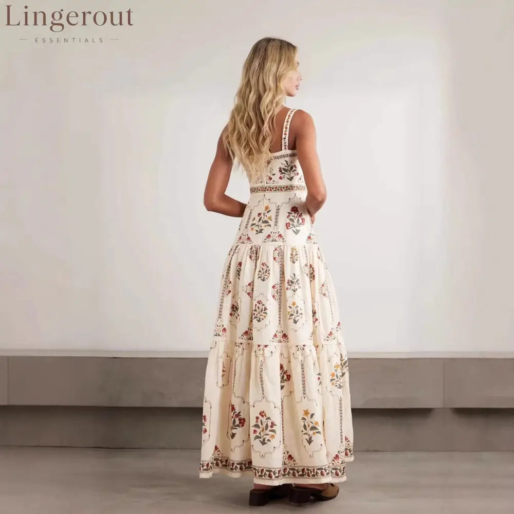 Vintage Floral Tiered Maxi Dress | Square Neck Cami Sundress