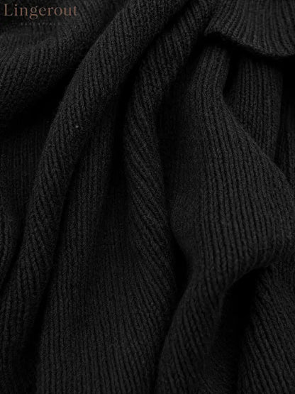 Vintage High Neck Knit Mini Sweater Dress - DRESSES
