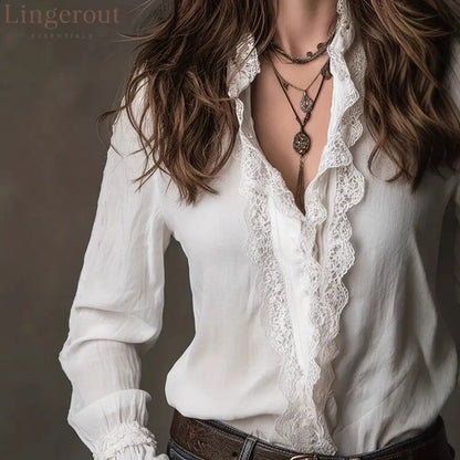European And American Lace Shirt Women’S Design Spring And Summer 2026 New Spliced Thin Shirt Long-Sleeved Temperament
