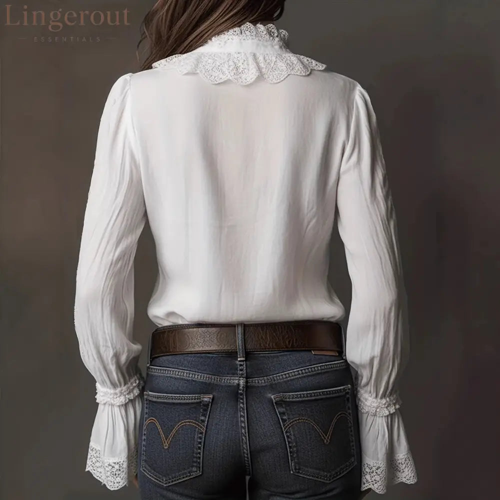 European And American Lace Shirt Women’S Design Spring And Summer 2026 New Spliced Thin Shirt Long-Sleeved Temperament