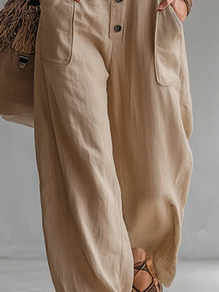 Vintage-style Casual Khaki Cotton Utility-style Sleeveless Jumpsuit
