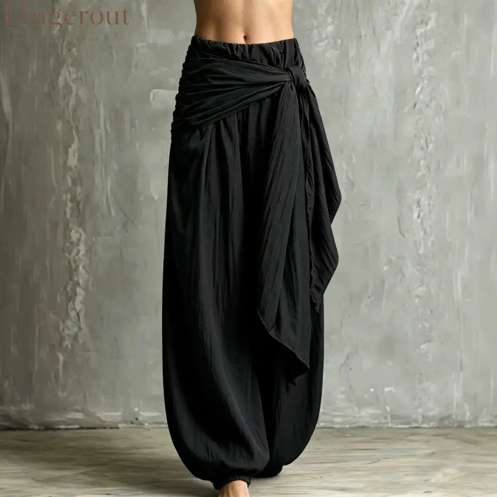 Vintage Wrap Tie Harem Pants Loose Crinkle Cotton Linen Jogger Trousers