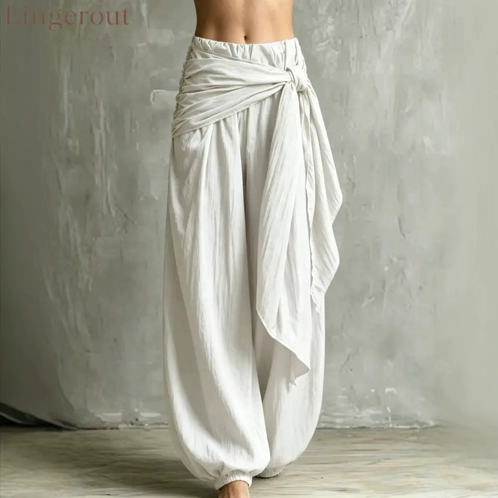 Vintage Wrap Tie Harem Pants Loose Crinkle Cotton Linen Jogger Trousers