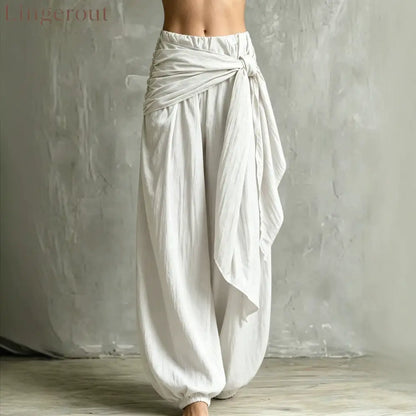 Vintage Wrap Tie Harem Pants Loose Crinkle Cotton Linen Jogger Trousers