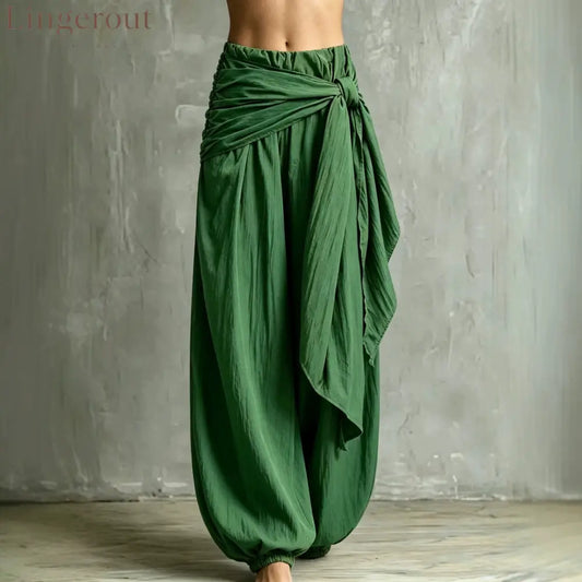 Vintage Wrap Tie Harem Pants Loose Crinkle Cotton Linen Jogger Trousers