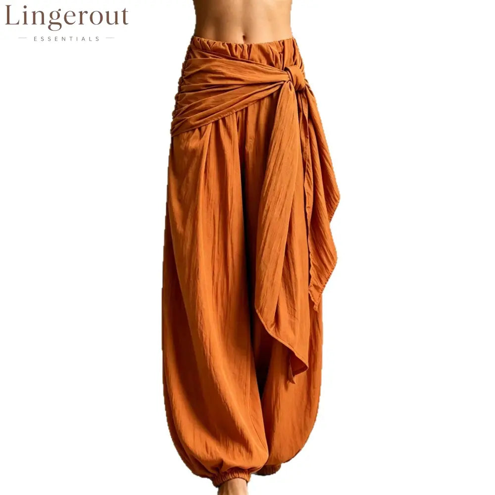 Vintage Wrap Tie Harem Pants Loose Crinkle Cotton Linen Jogger Trousers