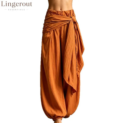Vintage Wrap Tie Harem Pants Loose Crinkle Cotton Linen Jogger Trousers