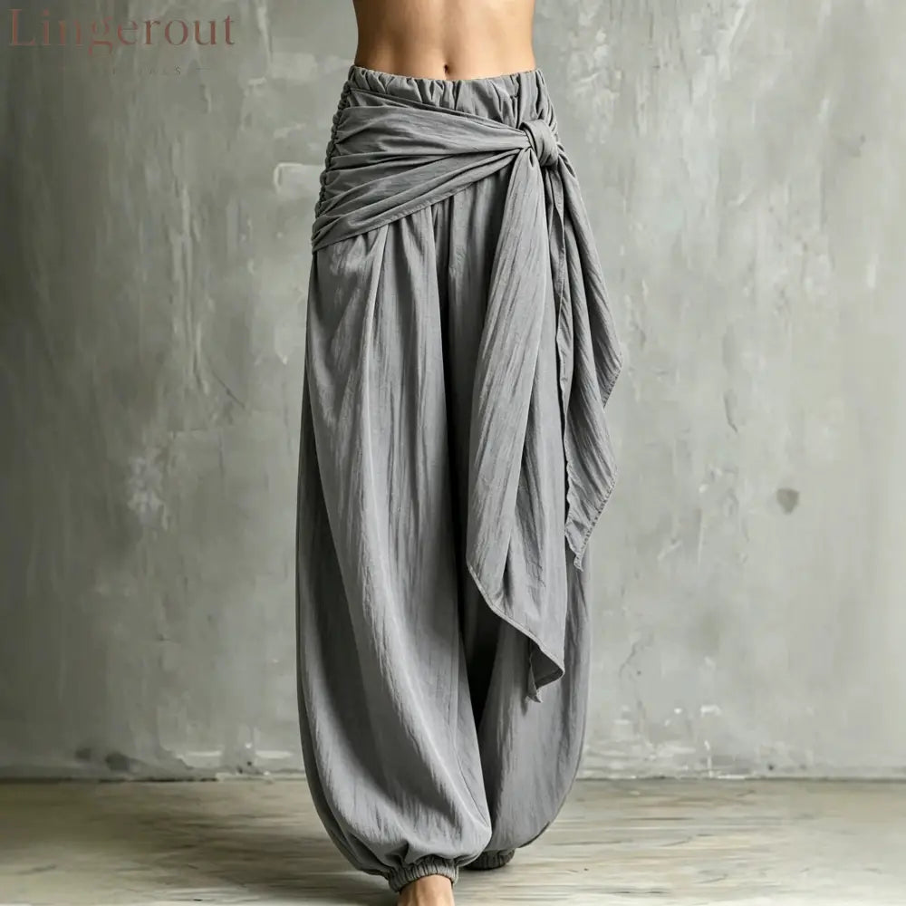 Vintage Wrap Tie Harem Pants Loose Crinkle Cotton Linen Jogger Trousers