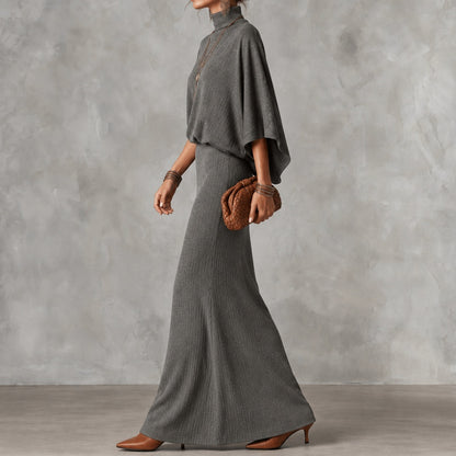 Elegant Solid Color Batwing Top Ang Skirt Two-piece Set