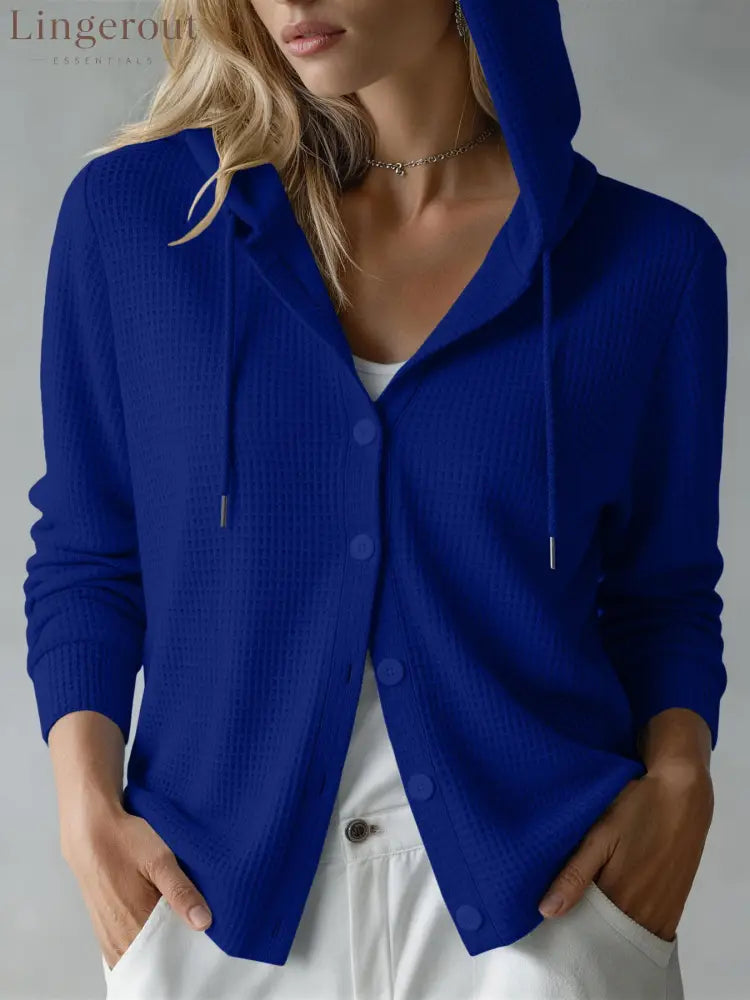 New European And American Autumn And Winter Amazon Cross-Border Waffle Fashion Women’S Hooded Long-Sleeved Loose