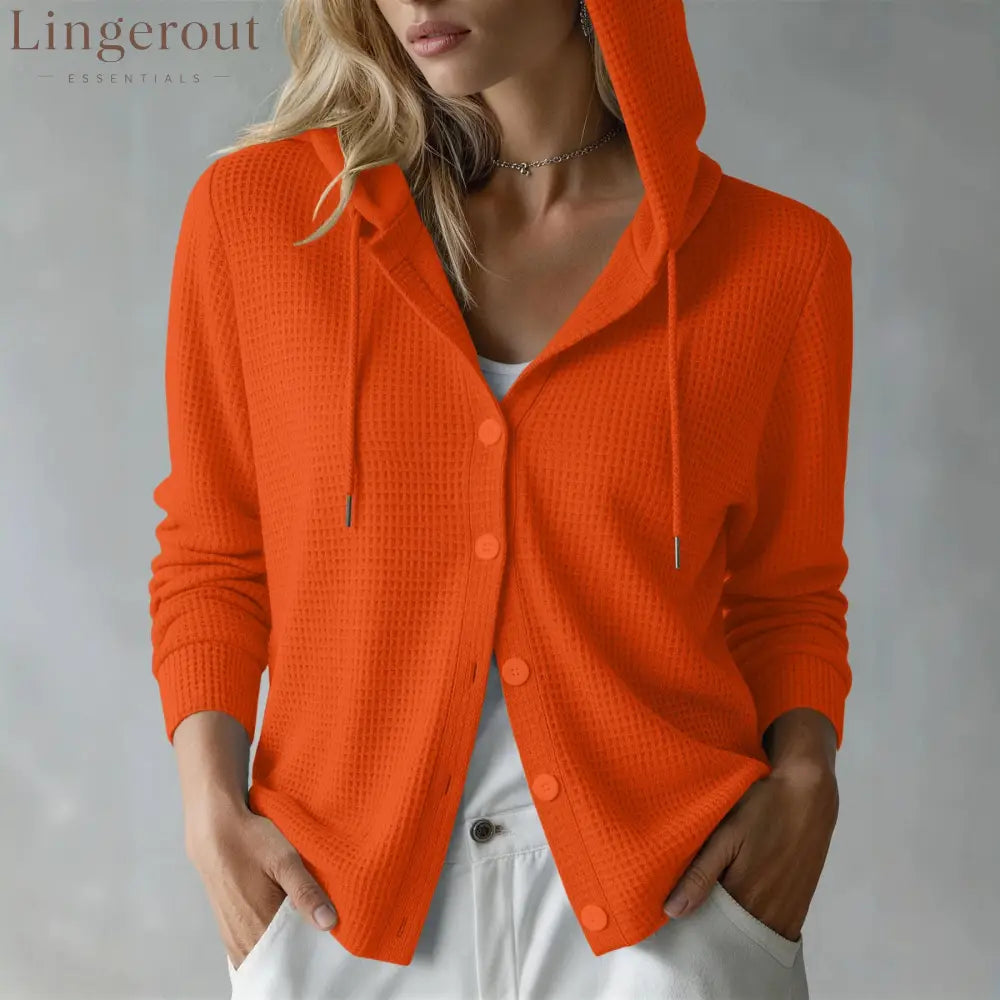 New European And American Autumn And Winter Amazon Cross-Border Waffle Fashion Women’S Hooded Long-Sleeved Loose