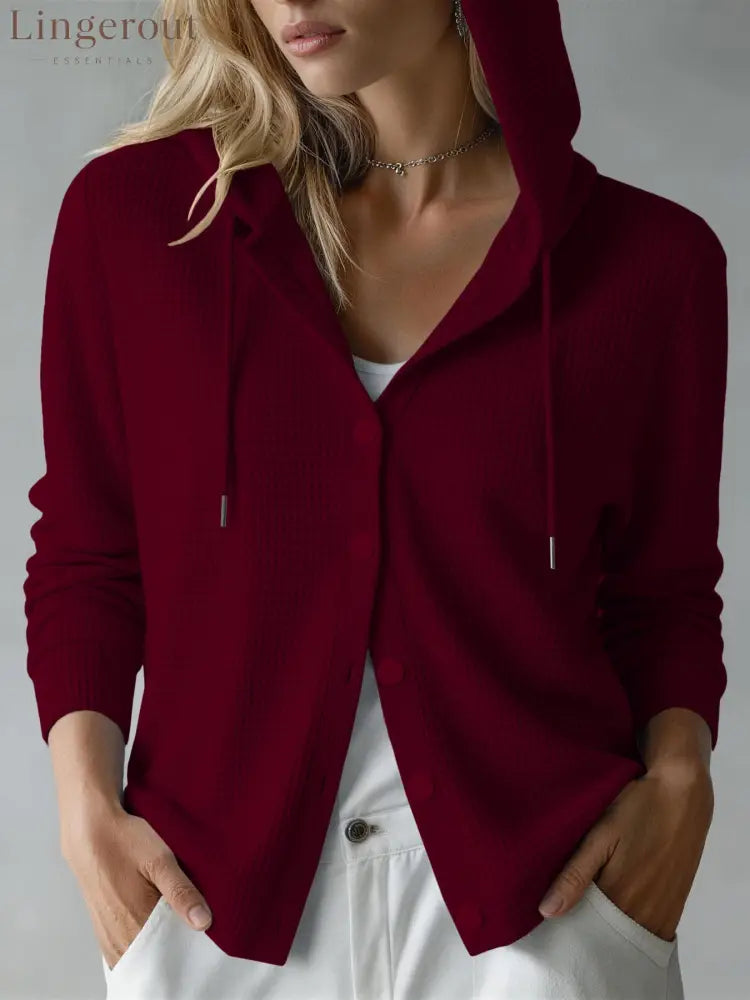 New European And American Autumn And Winter Amazon Cross-Border Waffle Fashion Women’S Hooded Long-Sleeved Loose