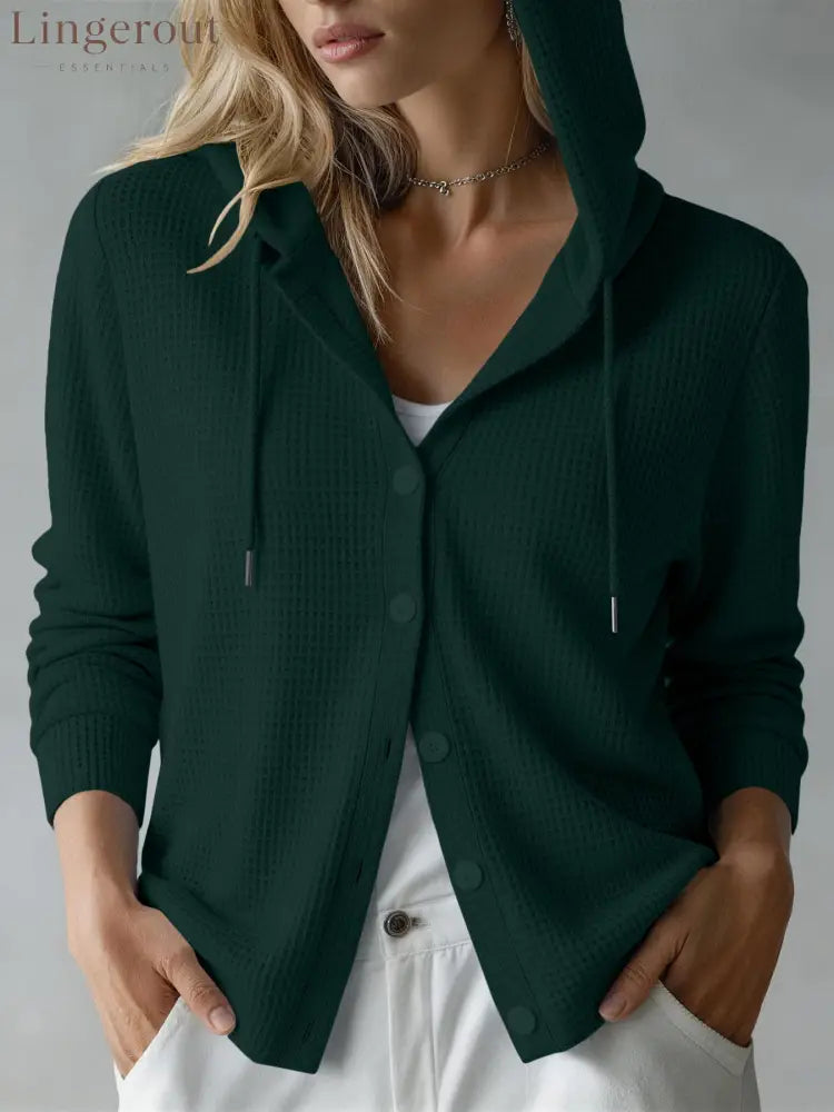 New European And American Autumn And Winter Amazon Cross-Border Waffle Fashion Women’S Hooded Long-Sleeved Loose